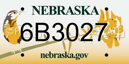 6B3027 Nebraska License Plate