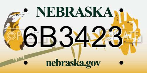 6B3423 Nebraska License Plate