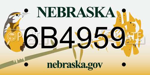 6B4959 Nebraska License Plate