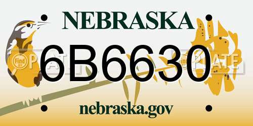 6B6630 Nebraska License Plate
