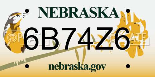 6B74Z6 Nebraska License Plate