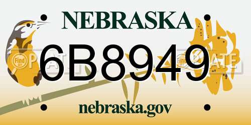 6B8949 Nebraska License Plate