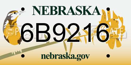 6B9216 Nebraska License Plate