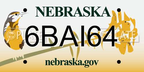 6BAI64 Nebraska License Plate