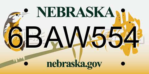 6BAW554 Nebraska License Plate