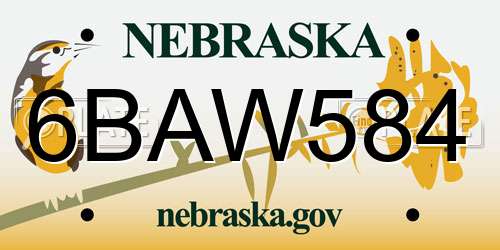 6BAW584 Nebraska License Plate