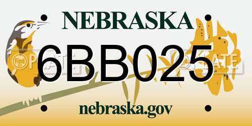6BB025 Nebraska License Plate