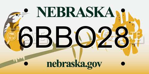 6BBO28 Nebraska License Plate