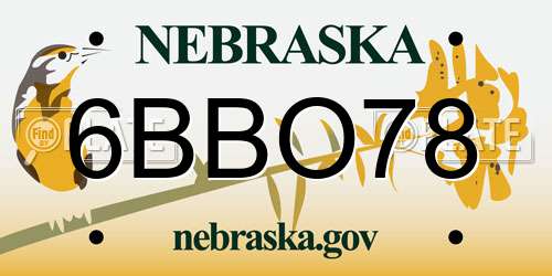 6BBO78 Nebraska License Plate