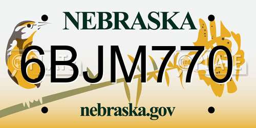 6BJM770 Nebraska License Plate