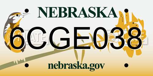 6CGE038 Nebraska License Plate