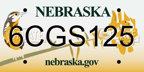 6CGS125 Nebraska License Plate