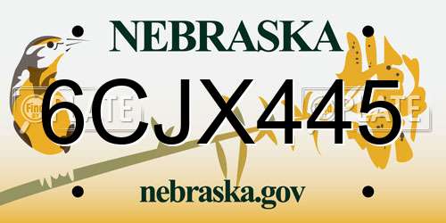 6CJX445 Nebraska License Plate