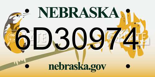 6D30974 Nebraska License Plate