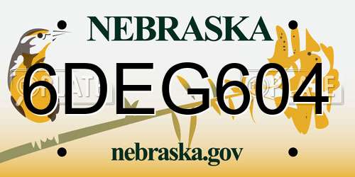 6DEG604 Nebraska License Plate