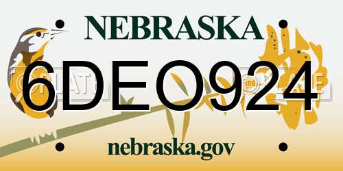 6DEO924 Nebraska License Plate