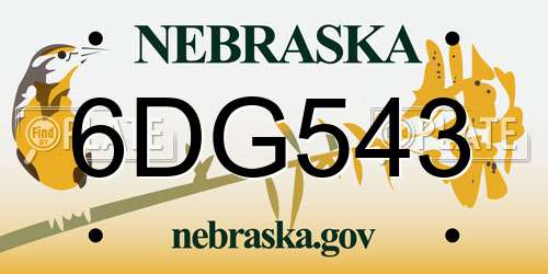 6DG543 Nebraska License Plate