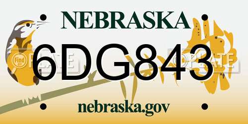 6DG843 Nebraska License Plate