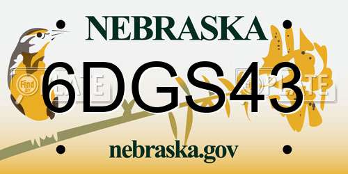 6DGS43 Nebraska License Plate