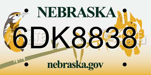 6DK8838 Nebraska License Plate