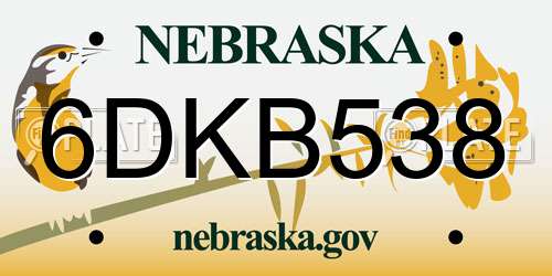 6DKB538 Nebraska License Plate