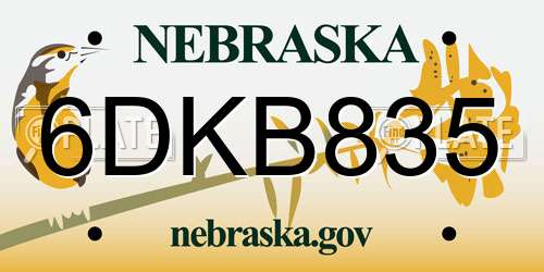 6DKB835 Nebraska License Plate