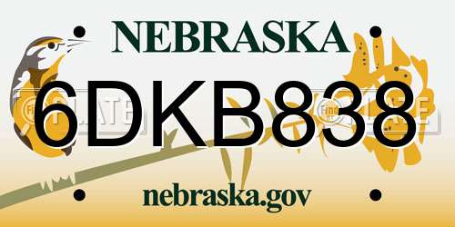 6DKB838 Nebraska License Plate