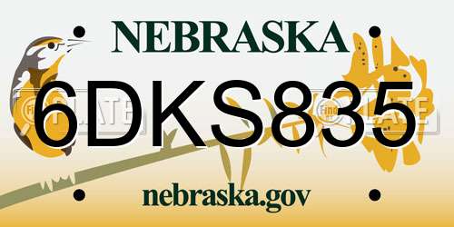 6DKS835 Nebraska License Plate