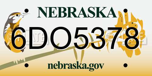 6DO5378 Nebraska License Plate