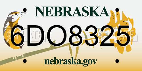 6DO8325 Nebraska License Plate