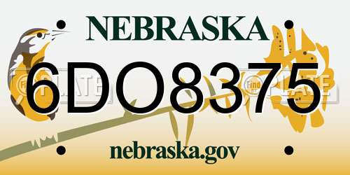 6DO8375 Nebraska License Plate