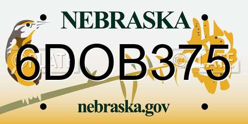 6DOB375 Nebraska License Plate