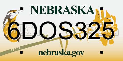 6DOS325 Nebraska License Plate