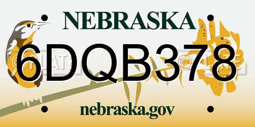 6DQB378 Nebraska License Plate