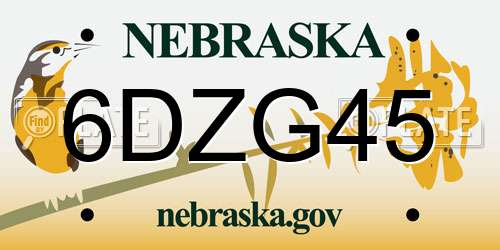 6DZG45 Nebraska License Plate