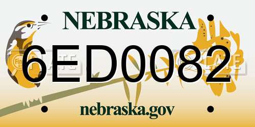6ED0082 Nebraska License Plate