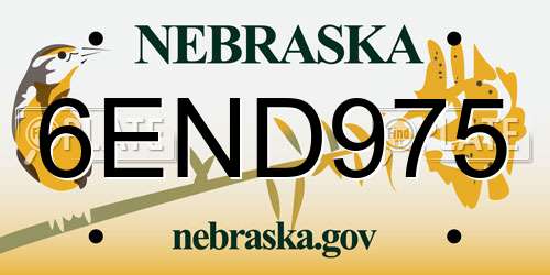 6END975 Nebraska License Plate