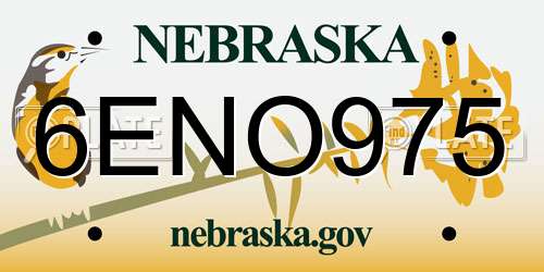 6ENO975 Nebraska License Plate