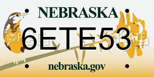 6ETE53 Nebraska License Plate