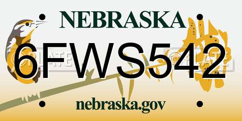 6FWS542 Nebraska License Plate
