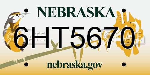 6HT5670 Nebraska License Plate
