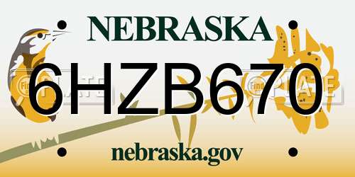 6HZB670 Nebraska License Plate