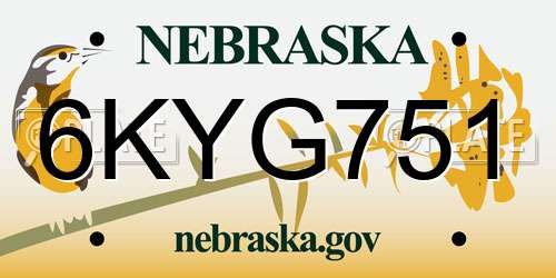 6KYG751 Nebraska License Plate