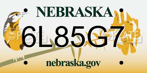 6L85G7 Nebraska License Plate