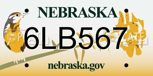 6LB567 Nebraska License Plate