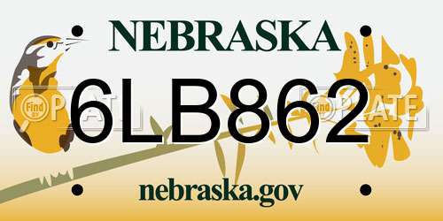 6LB862 Nebraska License Plate