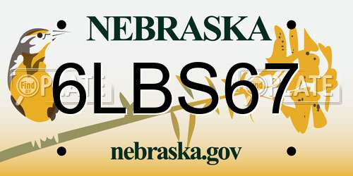 6LBS67 Nebraska License Plate