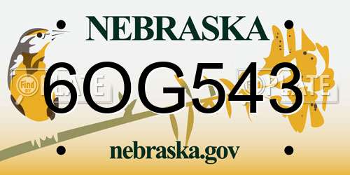 6OG543 Nebraska License Plate