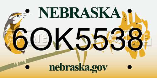 6OK5538 Nebraska License Plate