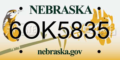 6OK5835 Nebraska License Plate